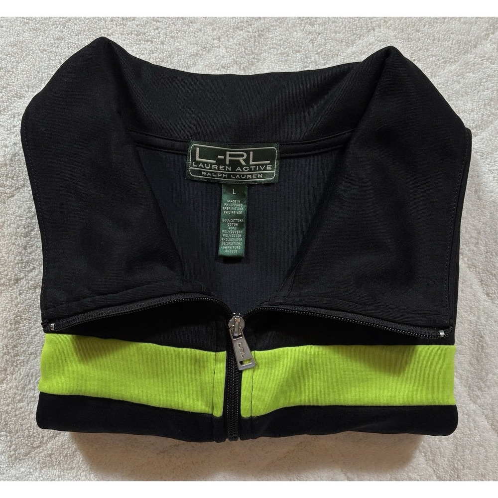 Lauren Active Ralph Lauren Womens LRL Large Full Zip Black Green Jacket - 497 - Picture 9 of 9